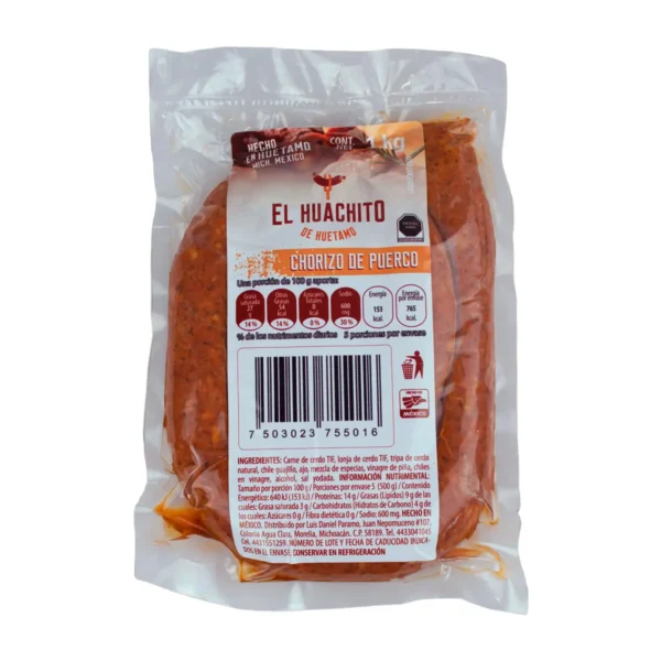Chorizo De Puerco El Huachito Hecho en Huetamo 1 kg