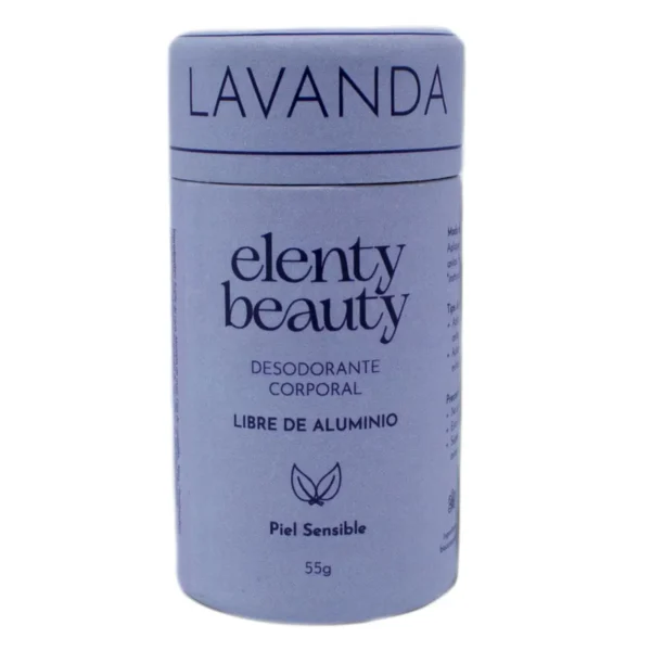 Desodorante Corporal Olor Lavanda Elenty Beauty para Piel Sensible Libre de Aluminio 55g